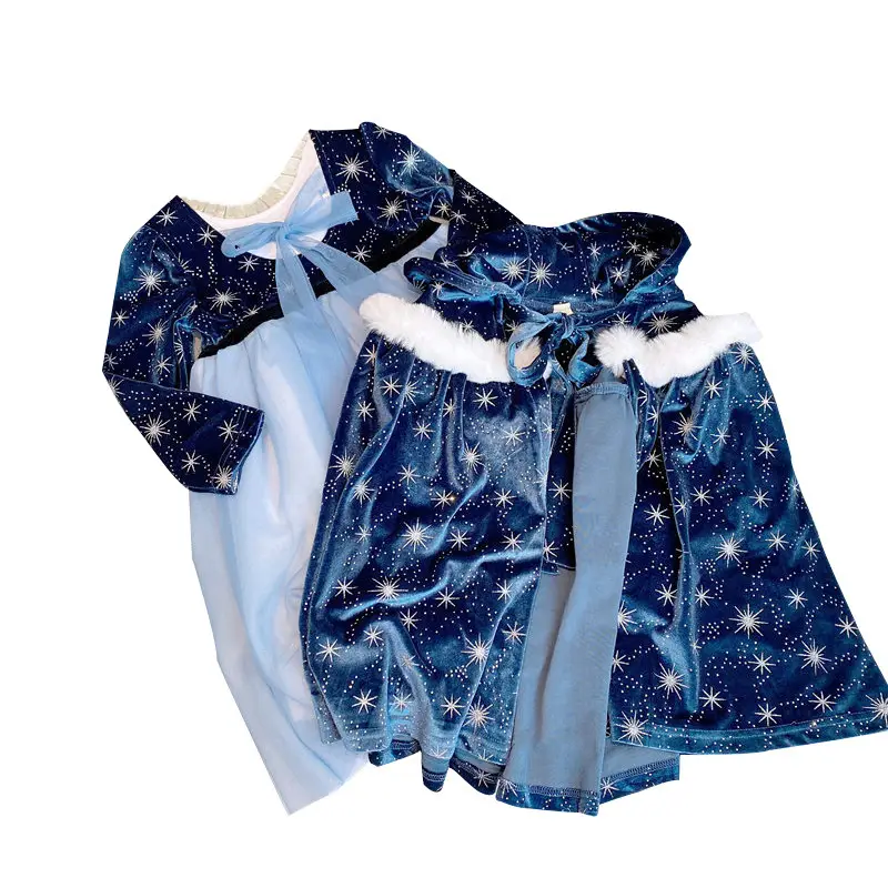2025 Spring New Girls Elsa Dress Blue Tulle Snow White Cloak - Image 7