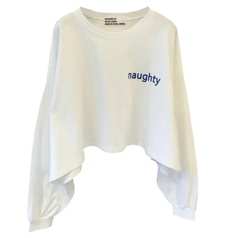 Women Loose Cotton Top White Naughty Long Sleeve