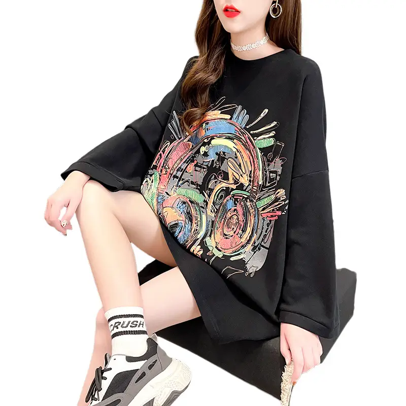 Women Loose Graffiti Sweatshirt Black 2024 - Image 5