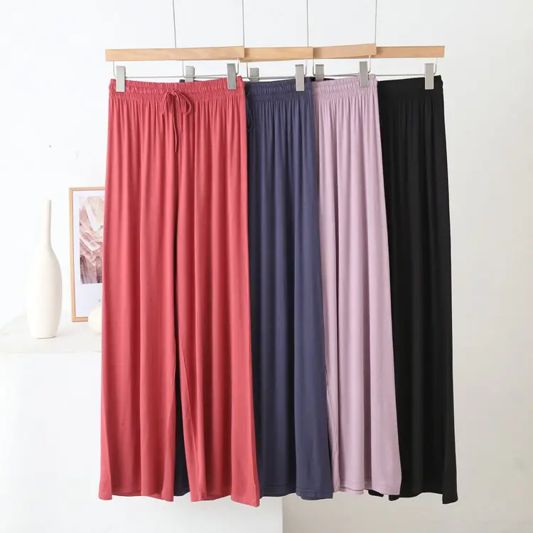 Black Modal Cotton Wide Leg Pants High Waist Summer