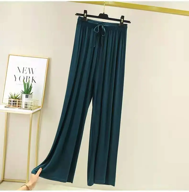 Black Modal Cotton Wide Leg Pants High Waist Summer