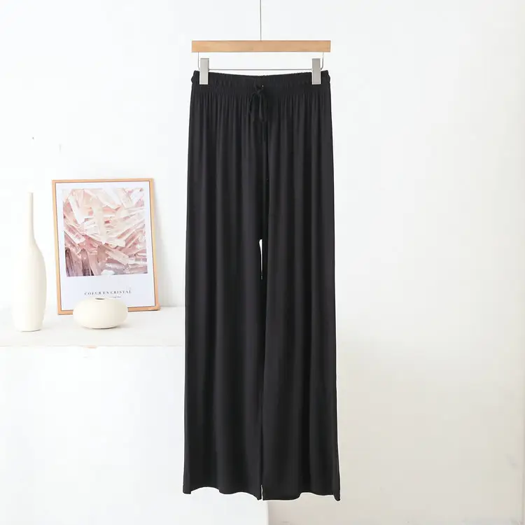 Black Modal Cotton Wide Leg Pants High Waist Summer