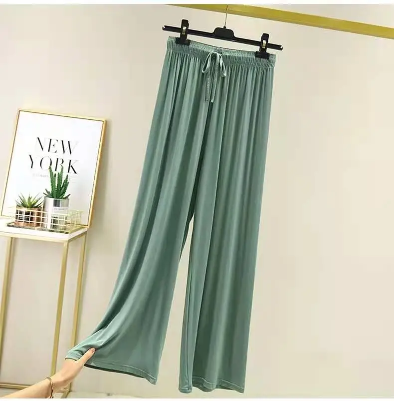 Black Modal Cotton Wide Leg Pants High Waist Summer