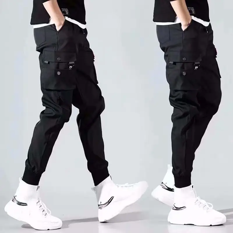 Men Black Korean Style Loose Fit Pants