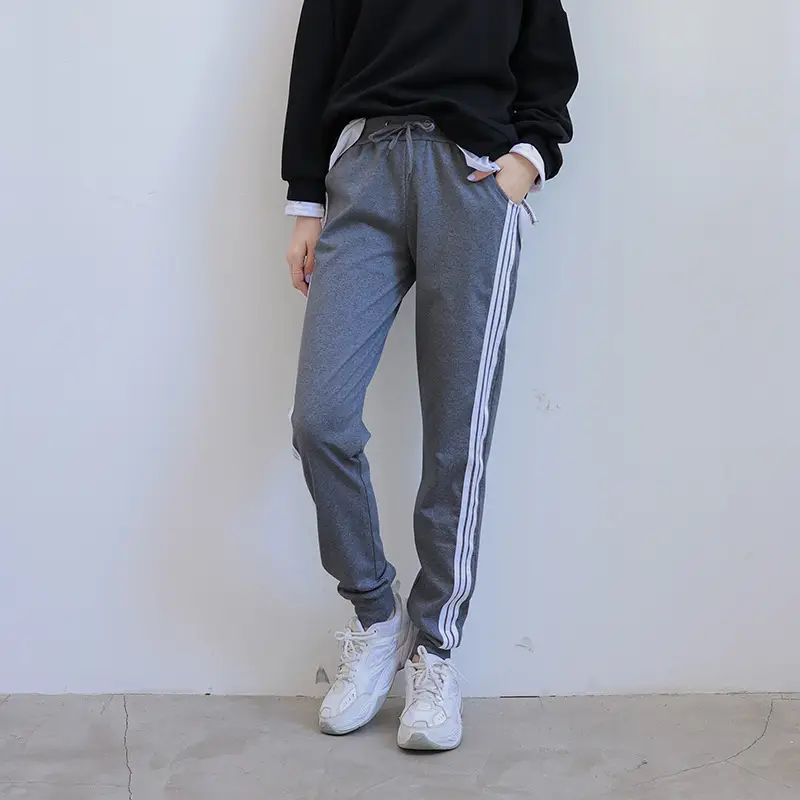 Fleece Lined Sweatpants Light Grey Striped Drawstring Waist - Image 16