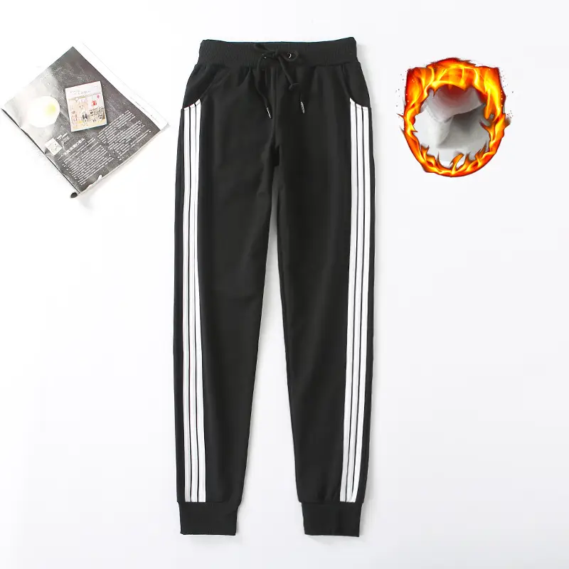 Fleece Lined Sweatpants Light Grey Striped Drawstring Waist - Image 10