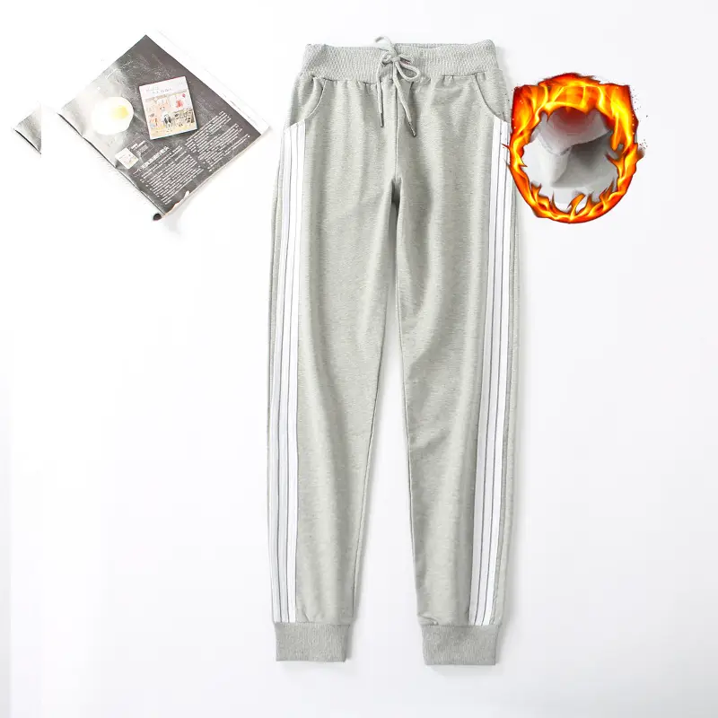 Fleece Lined Sweatpants Light Grey Striped Drawstring Waist - Image 12