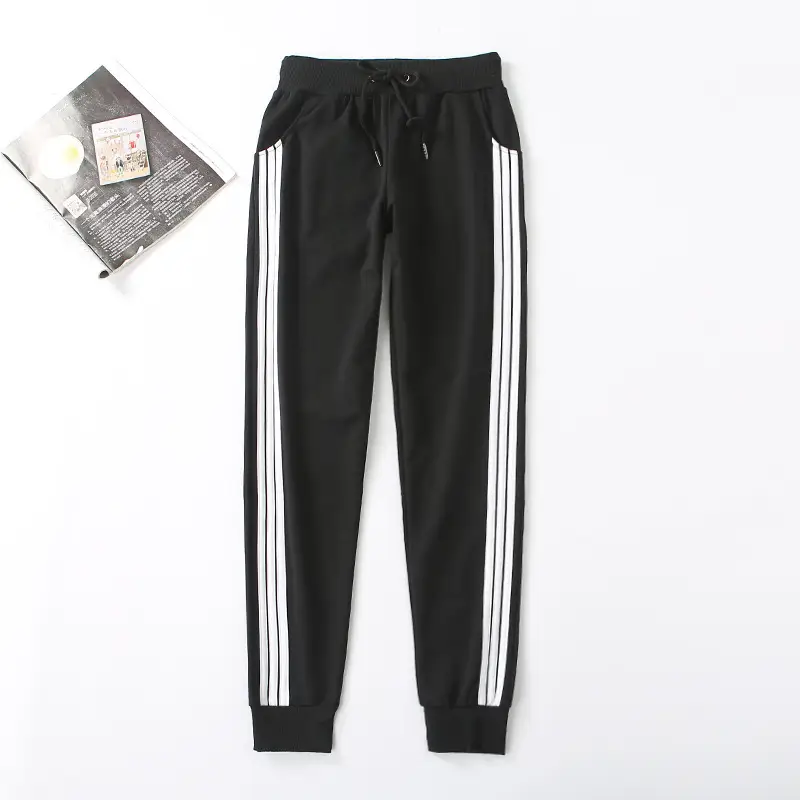 Fleece Lined Sweatpants Light Grey Striped Drawstring Waist - Image 4
