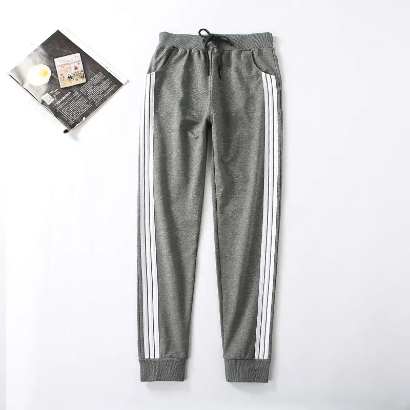 Fleece Lined Sweatpants Light Grey Striped Drawstring Waist - Image 5