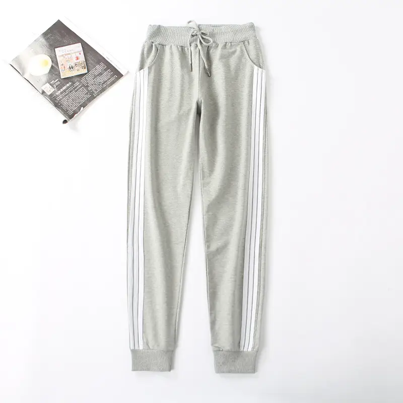 Fleece Lined Sweatpants Light Grey Striped Drawstring Waist - Image 6