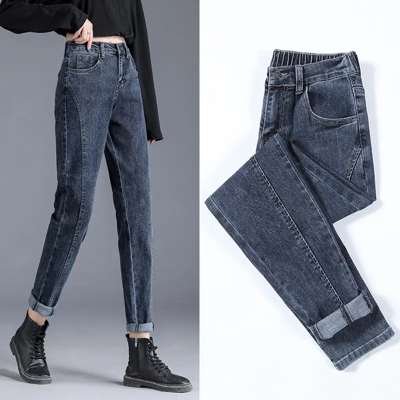 Women's Blue Grey High Waist Slimming Jeans 2023 - Image 4