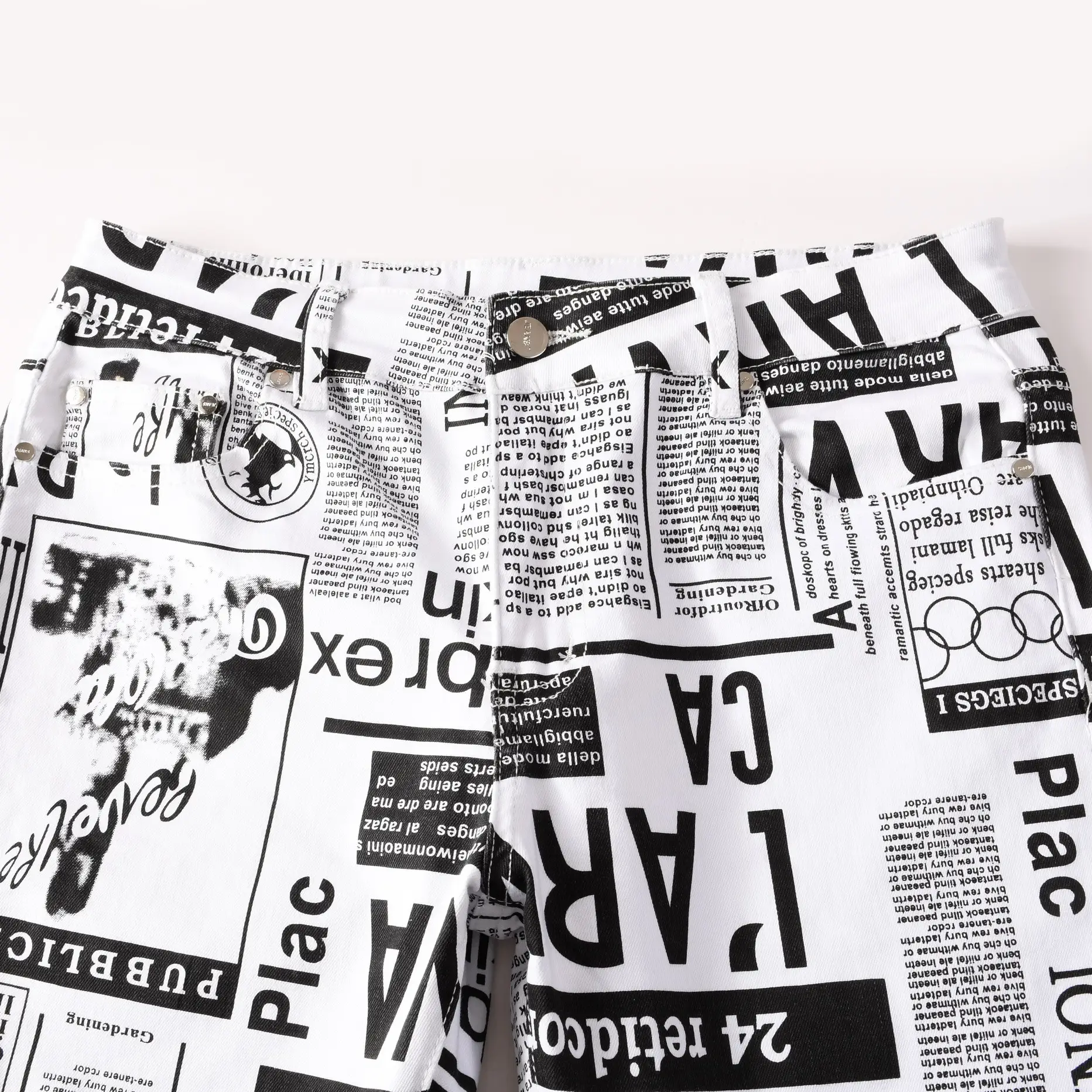 Men Vintage Printed Slim Fit Jeans White Black