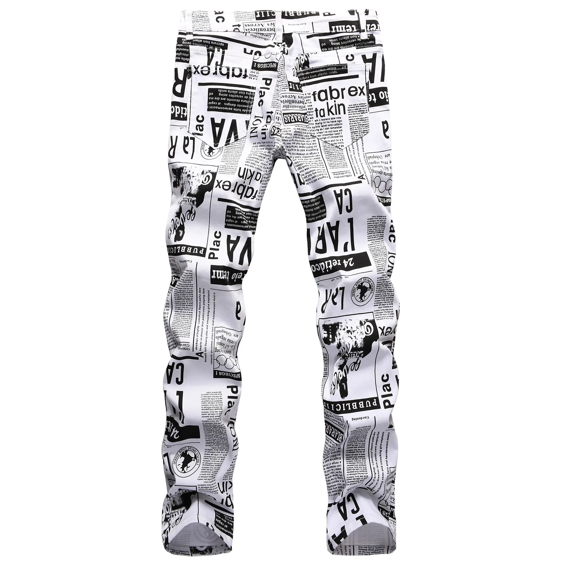 Men Vintage Printed Slim Fit Jeans White Black