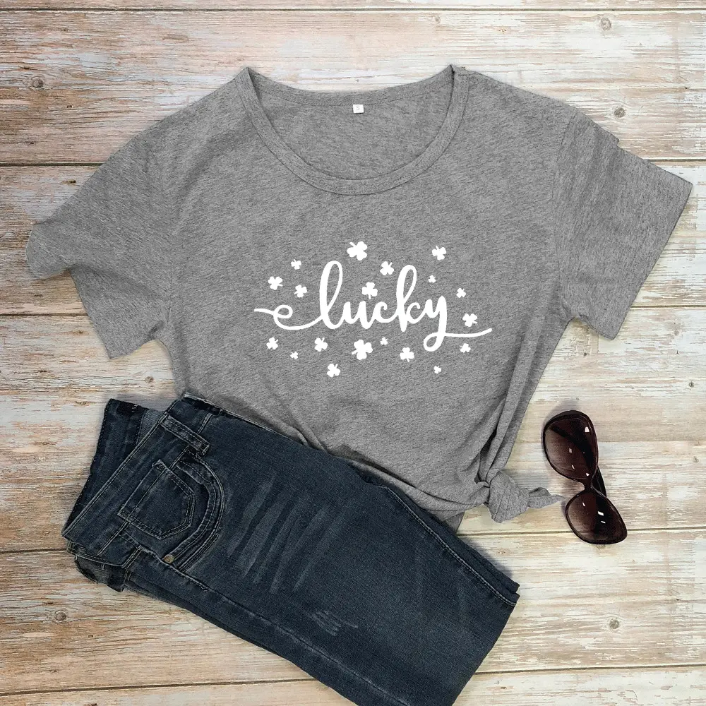 Lucky Letter Printed Grey T-Shirt Short Sleeve - Image 8