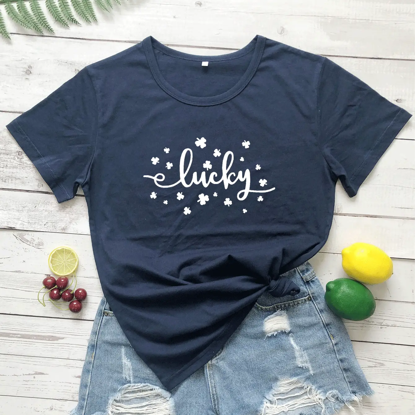 Lucky Letter Printed Grey T-Shirt Short Sleeve - Image 9