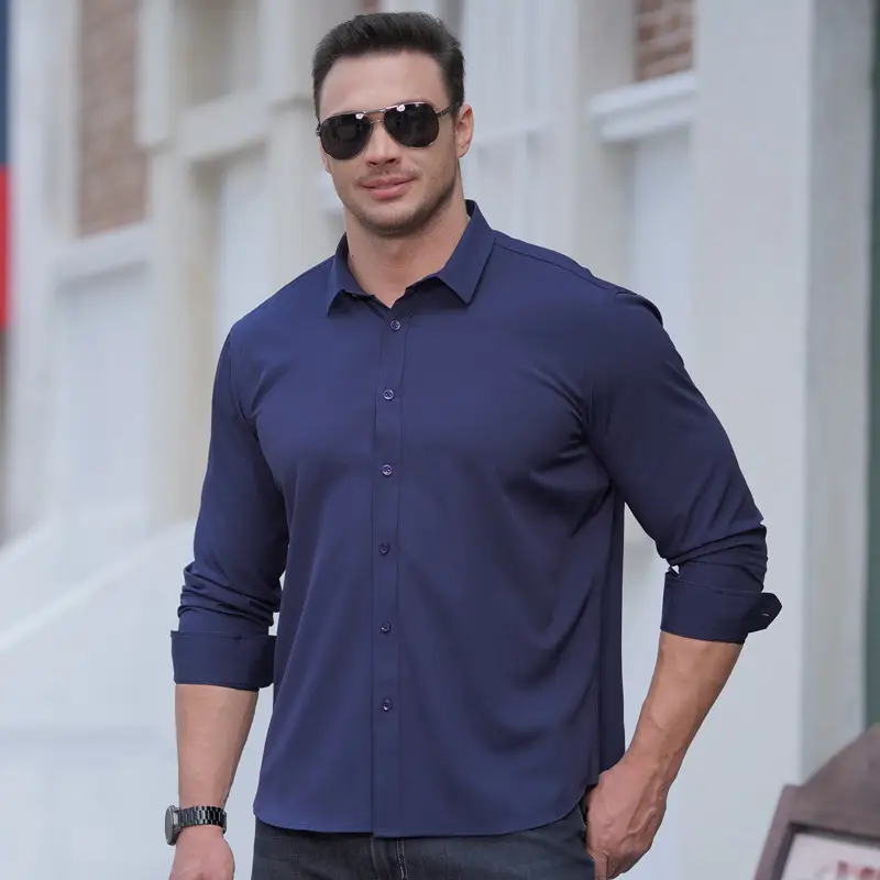 Plus Size Men Light Blue Stretch Shirt - Image 8