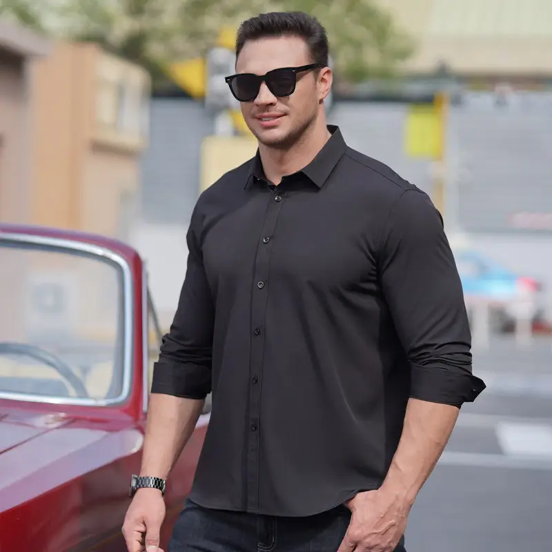 Plus Size Men Light Blue Stretch Shirt - Image 9