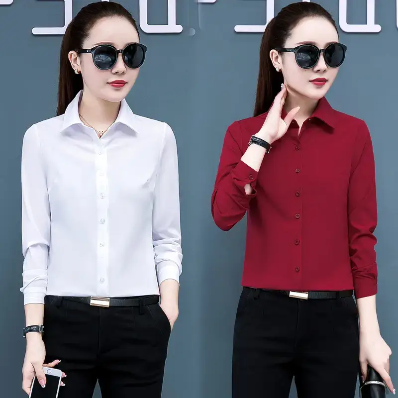 2025 Korean Style Long Sleeve Red Shirt Women Slim Fit - Image 3