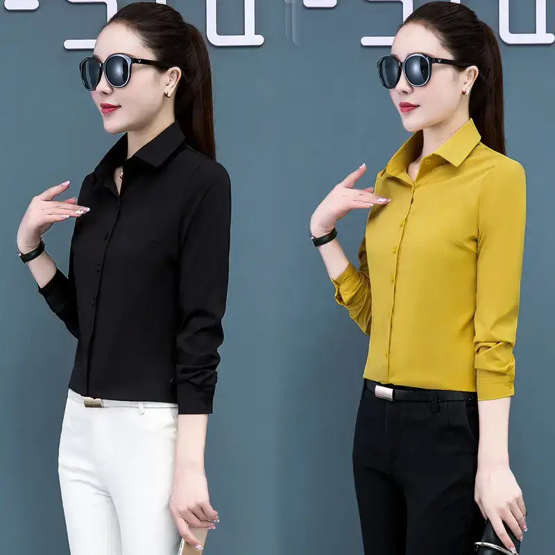 2025 Korean Style Long Sleeve Red Shirt Women Slim Fit - Image 4