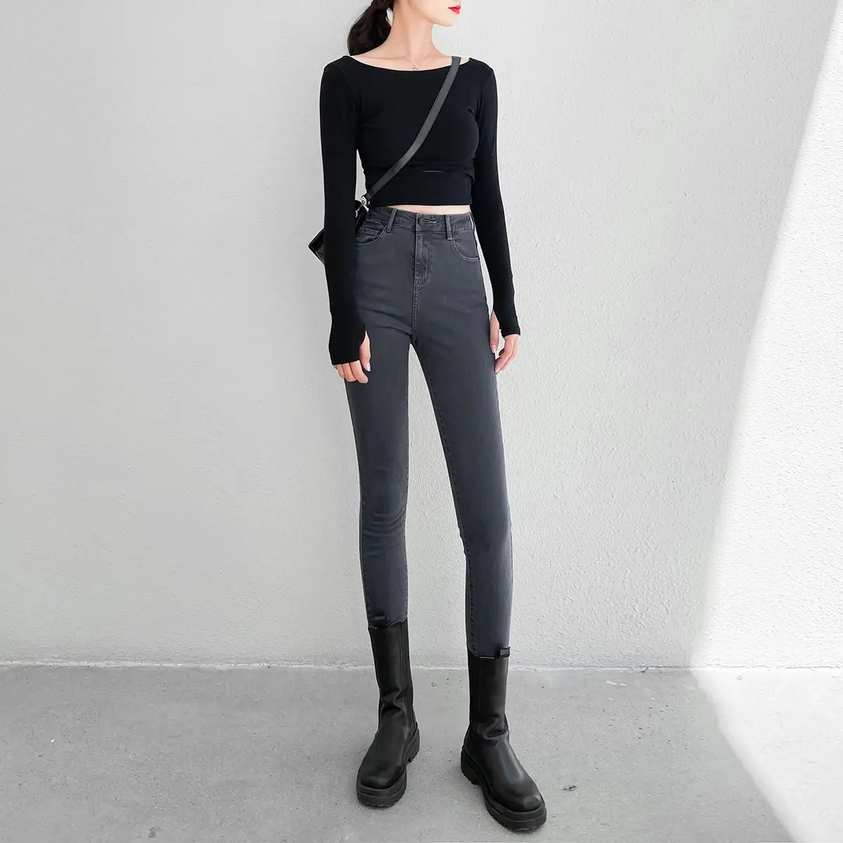 Autumn 2024 Skinny Jeans Smoke Grey Slim Fit - Image 8