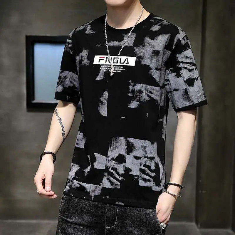 Men Grey Printed T-Shirt Large Summer Loose Fit - Image 6