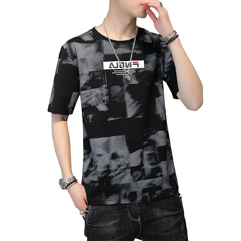 Men Grey Printed T-Shirt Large Summer Loose Fit - Image 8