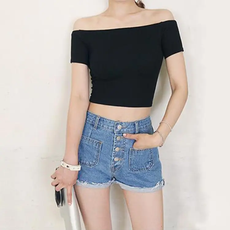 Women Pink Navel-Baring T-Shirt Short Sleeve Korean Style