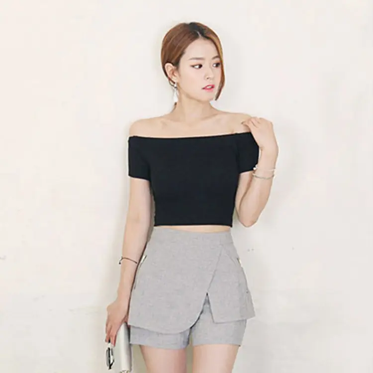 Women Pink Navel-Baring T-Shirt Short Sleeve Korean Style