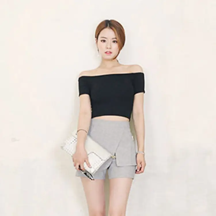 Women Pink Navel-Baring T-Shirt Short Sleeve Korean Style