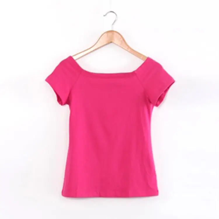 Women Pink Navel-Baring T-Shirt Short Sleeve Korean Style