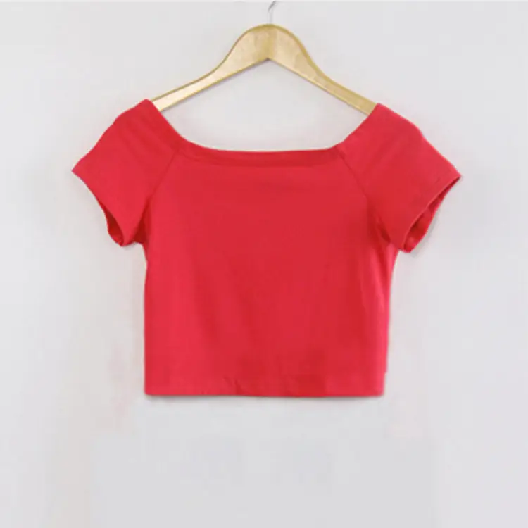Women Pink Navel-Baring T-Shirt Short Sleeve Korean Style