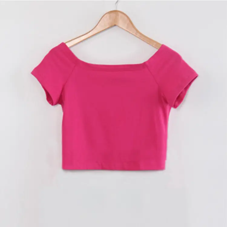 Women Pink Navel-Baring T-Shirt Short Sleeve Korean Style