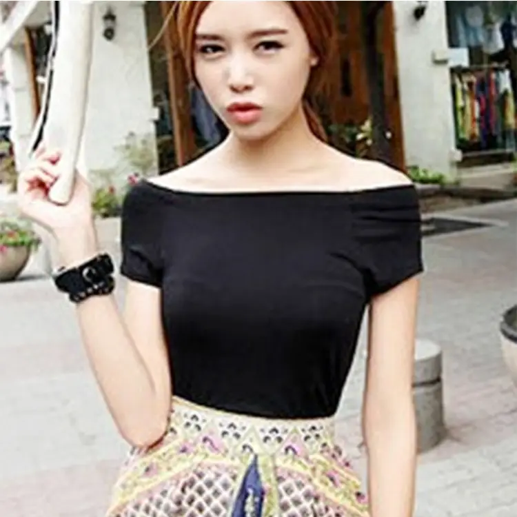 Women Pink Navel-Baring T-Shirt Short Sleeve Korean Style