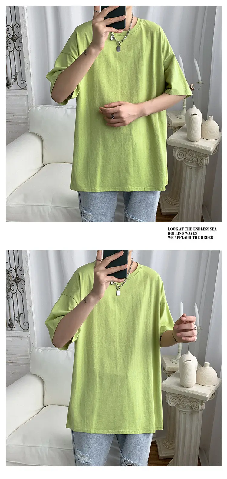Pure Cotton Blue Short Sleeve Men's T-Shirt — feature 7