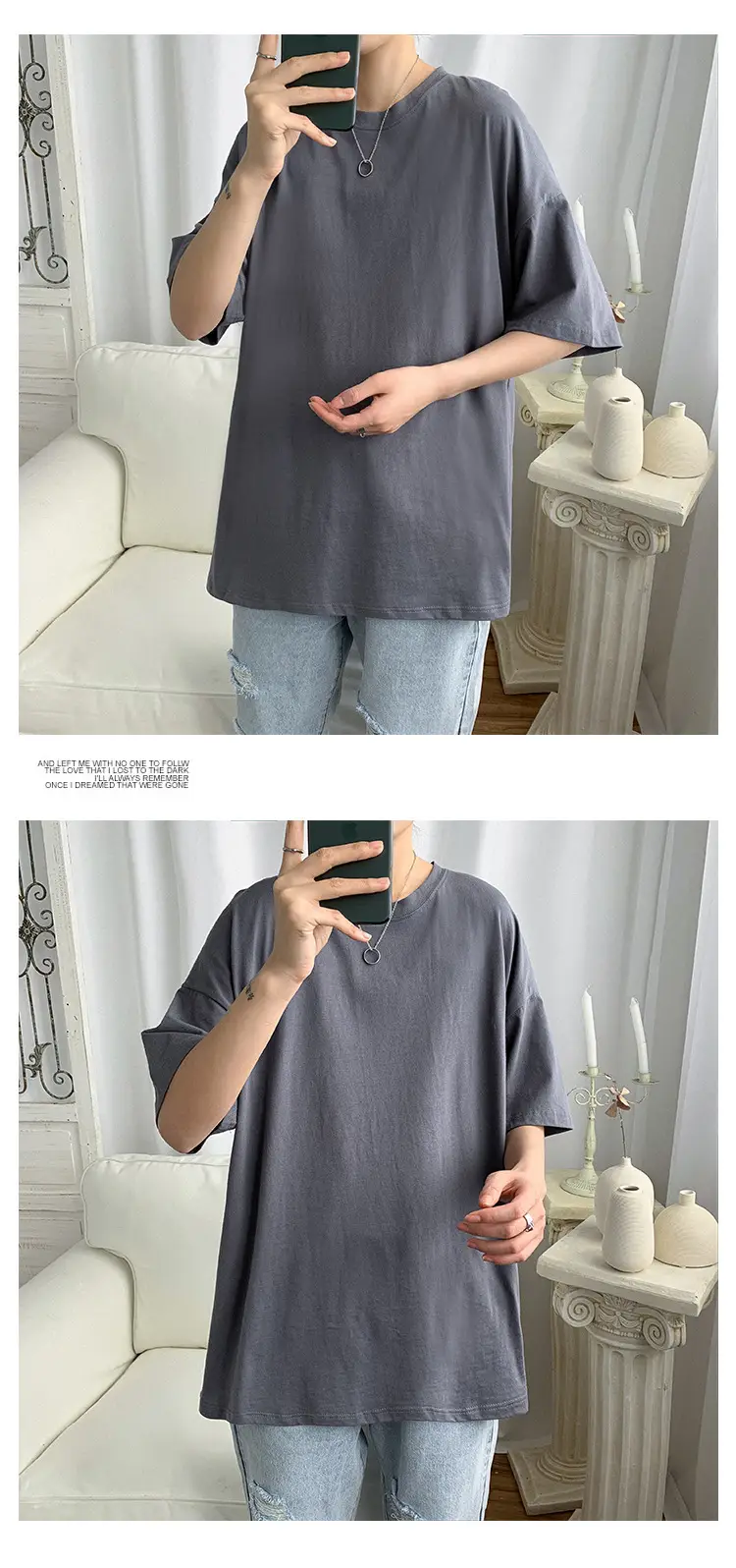 Pure Cotton Blue Short Sleeve Men's T-Shirt — feature 9