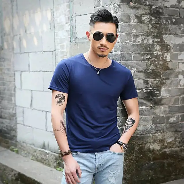Men Slim Fit Blue T-Shirt Summer Casual Wear - Image 10