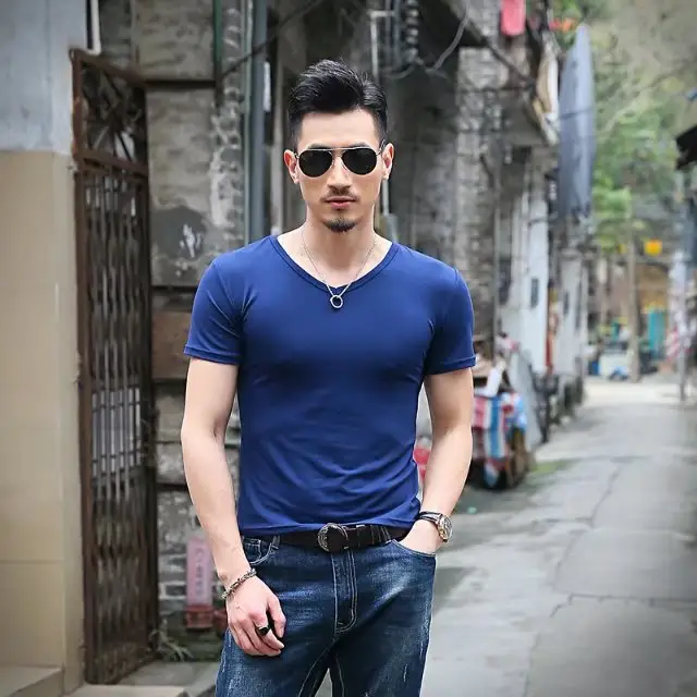 Men Slim Fit Blue T-Shirt Summer Casual Wear - Image 9