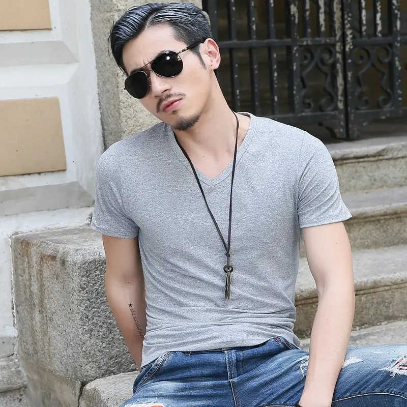 Men Slim Fit Grey T-Shirt Casual Summer Wear