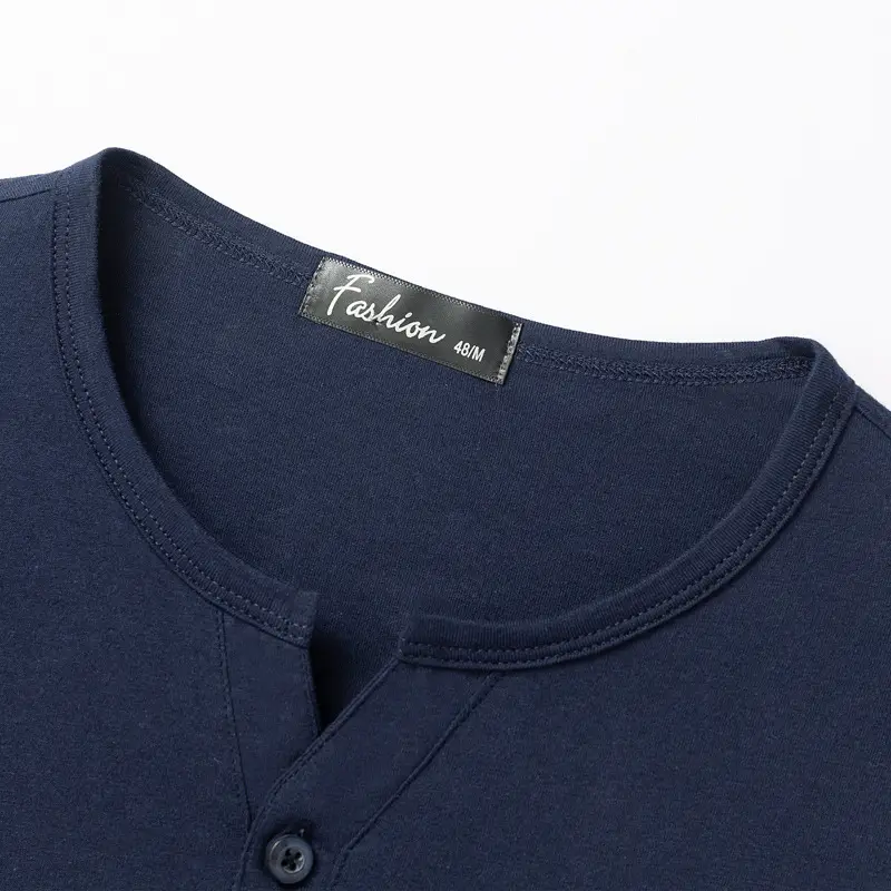 Men's Navy Blue Cotton T-Shirt Long Sleeve Middle Age - Image 8