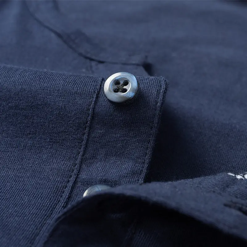 Men's Navy Blue Cotton T-Shirt Long Sleeve Middle Age - Image 9