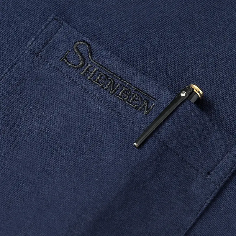 Men's Navy Blue Cotton T-Shirt Long Sleeve Middle Age - Image 11