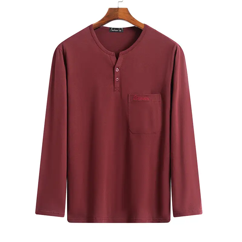 Men's Navy Blue Cotton T-Shirt Long Sleeve Middle Age - Image 6
