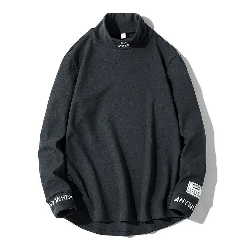Men's Fleece Half-Collar T-Shirt Brown Winter Warm - Image 4
