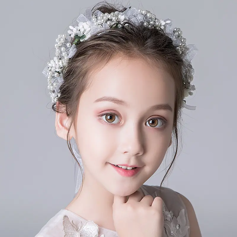 Children's Pearl Flower Braided Hairband Milk White - Image 4