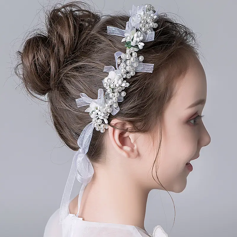 Children's Pearl Flower Braided Hairband Milk White - Image 5