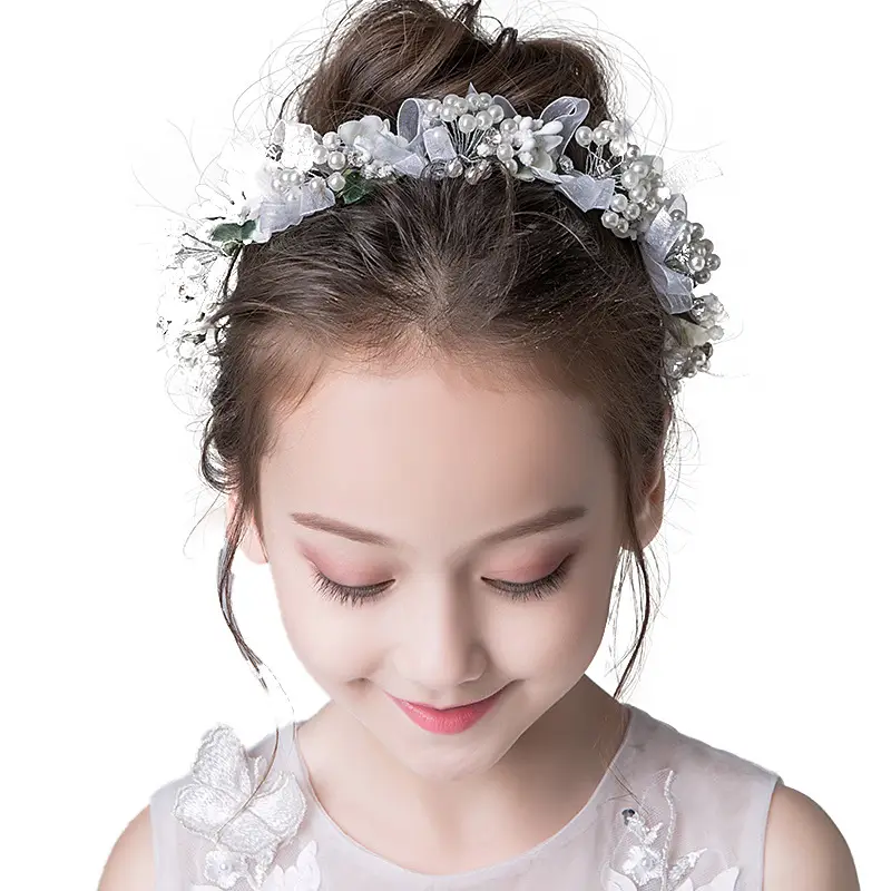 Children's Pearl Flower Braided Hairband Milk White - Image 6