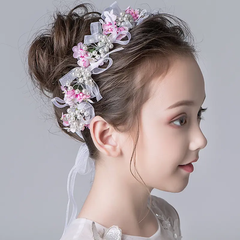 Children's Pearl Flower Braided Hairband Milk White - Image 2