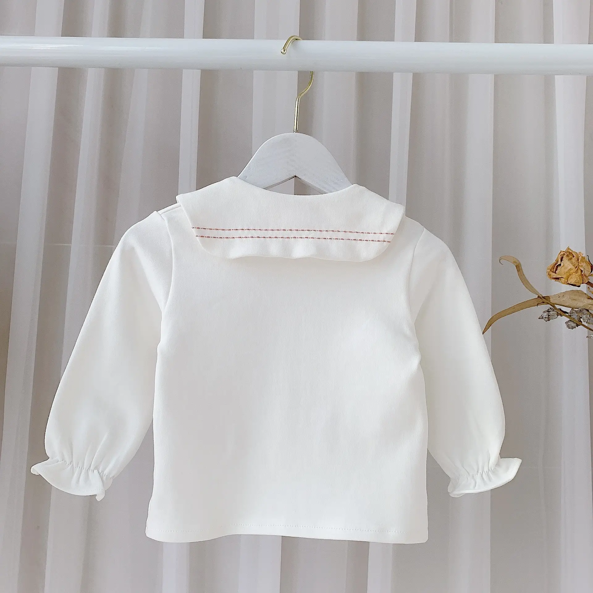White Korean Style Baby Girl Rabbit Ear Shirt Bottoming Top - Image 4