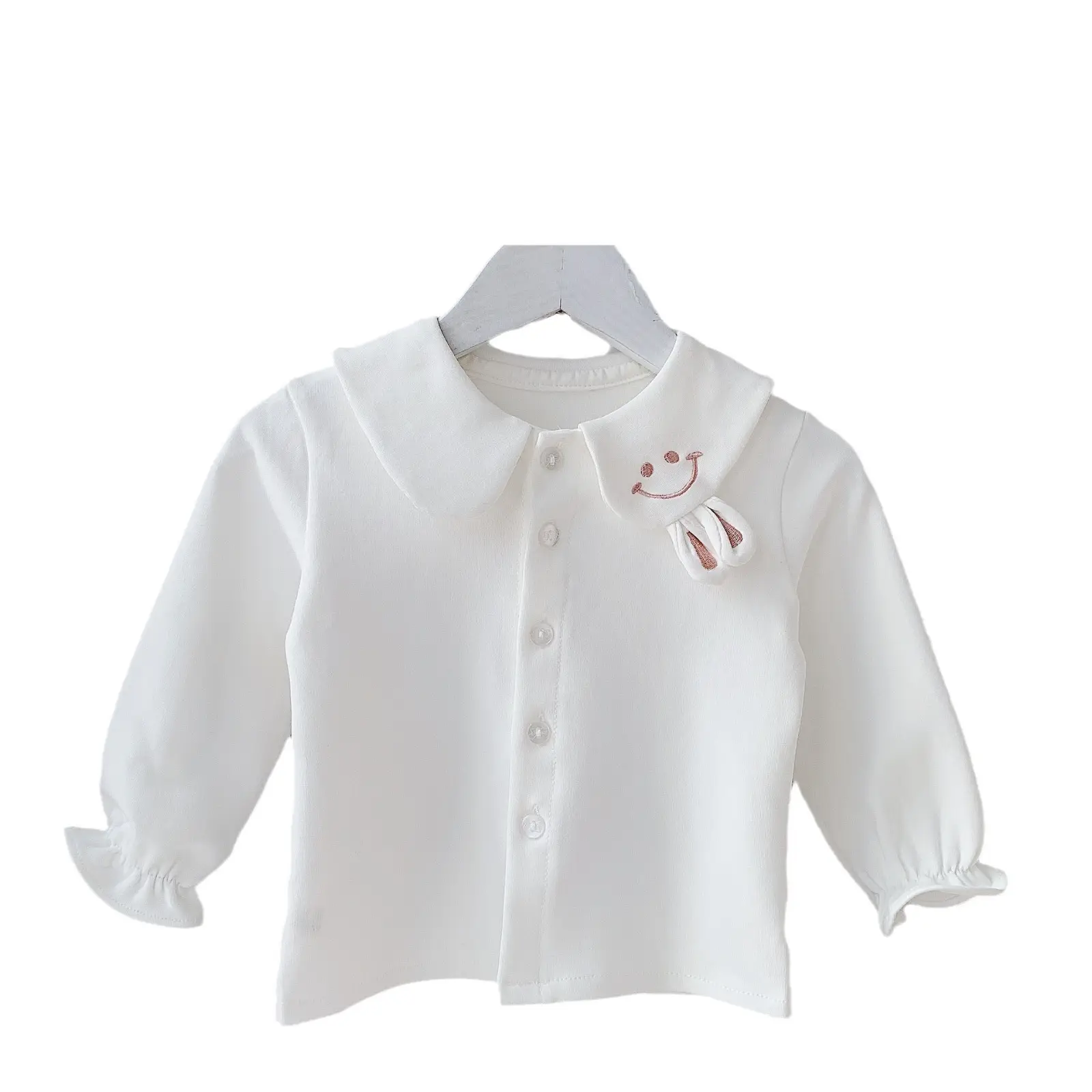 White Korean Style Baby Girl Rabbit Ear Shirt Bottoming Top - Image 5