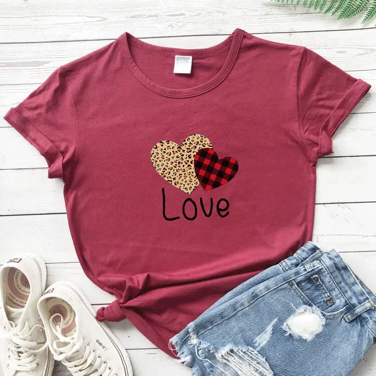 Green T-Shirt Valentine Heart Print Love Design - Image 7